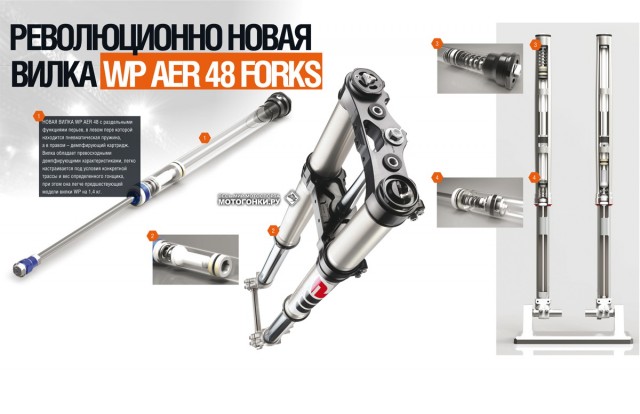 2016 KTM 250 SX-F, KTM 350 SX-F & KTM 450 SX-F получили новую вилку WP AER 48 с пневматической камерой взамен пружины