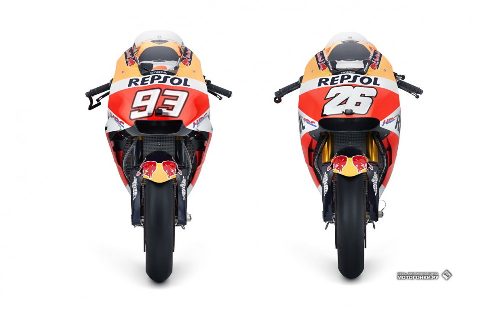 MotoGP - Honda RC213V (2018): обратите внимание на совершенно разный дизайн обтекателей для Маркеса и Педросы