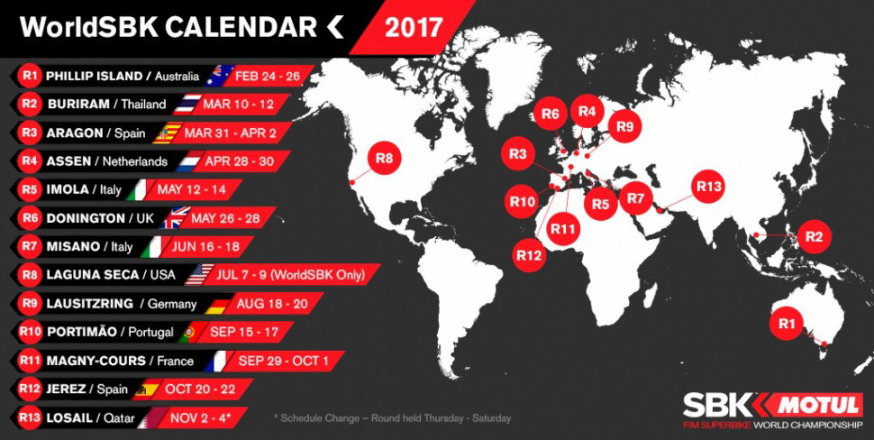 Календарь чемпионата мира по Супербайку 2017 года
