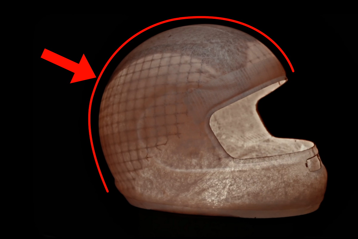 PB-SNC: демонстрация армирующей сетки внутри композитной структуры шлема ARAI RX-7V