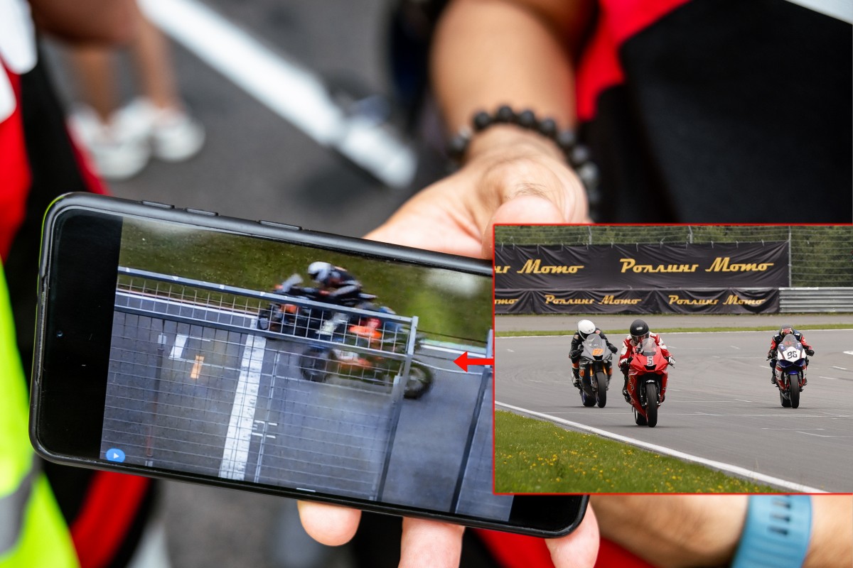 4-й и 5-й кадры: два ракурса, где Ducati и Yamaha едут колесо в колесо, а затем R6 делает рывок вперед 4-й и 5-й кадры: два ракурса, где Ducati и Yamaha едут колесо в колесо, а затем R6 делает рывок вперед