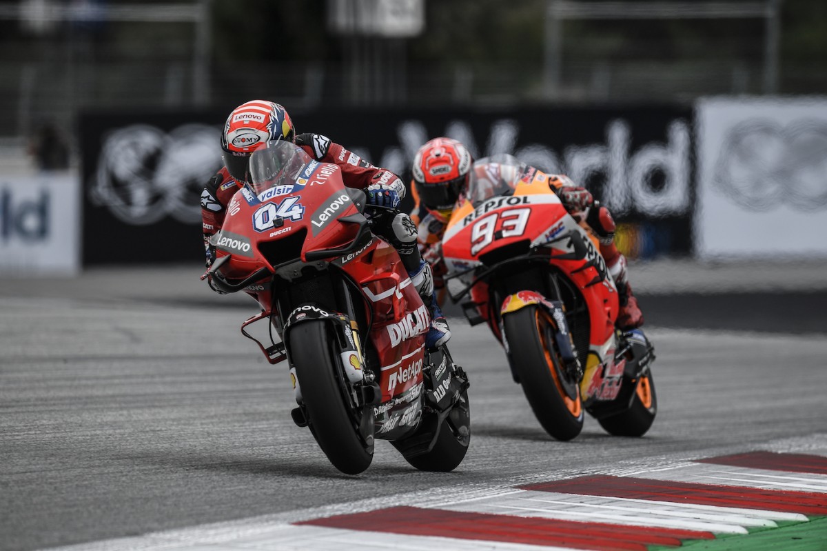 Дуэль Андреа Довициозо на Ducati GP19 и Марка Маркеса на Repsol Honda RC213V, Red Bull Ring Дуэль Андреа Довициозо на Ducati GP19 и Марка Маркеса на Repsol Honda RC213V, Red Bull Ring