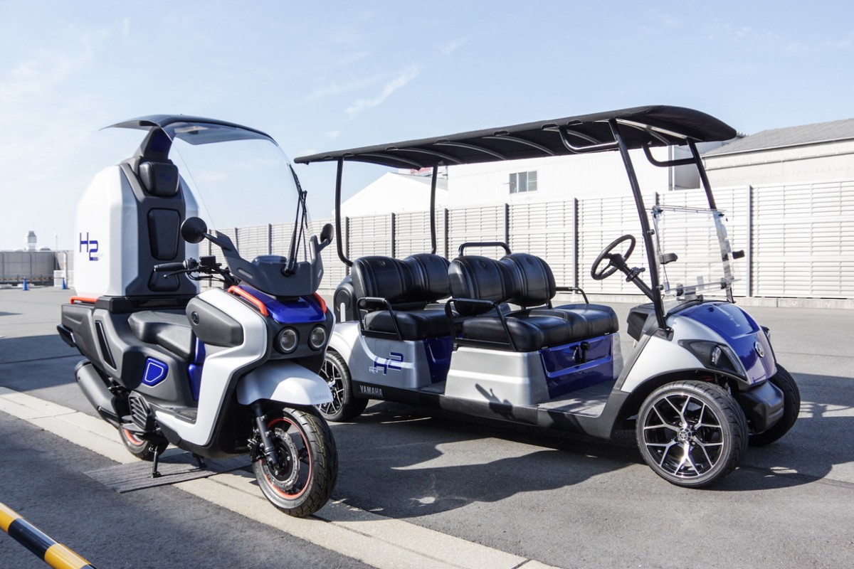 Концепты Yamaha с водородным двигателем используются как транспорт на территории завода в Ивате Концепты Yamaha с водородным двигателем используются как транспорт на территории завода в Ивате