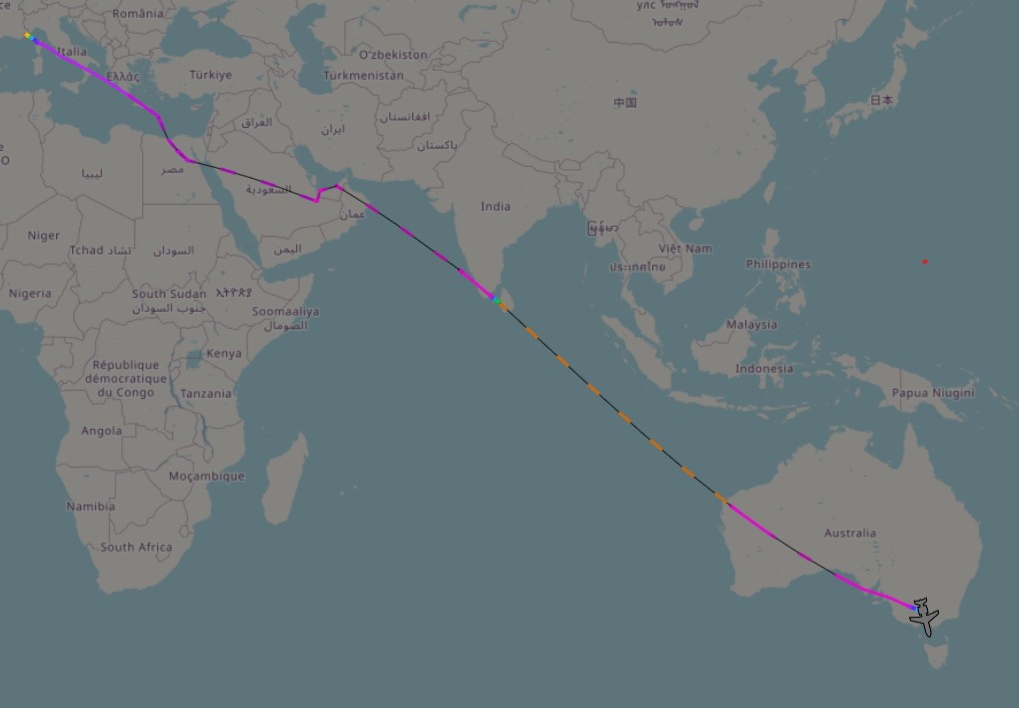 Трек полета Макса Ферстаппена, Red Bull Racing F1 Ницца-Дубай-Коломбо-Мельбурн Трек полета Макса Ферстаппена, Red Bull Racing F1 Ницца-Дубай-Коломбо-Мельбурн