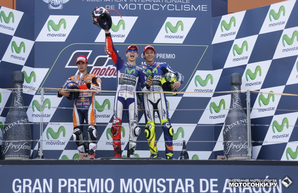 MotoGP 2015 Aragon GP 14th Round: подиум - Лоренцо, Педроса, Росси