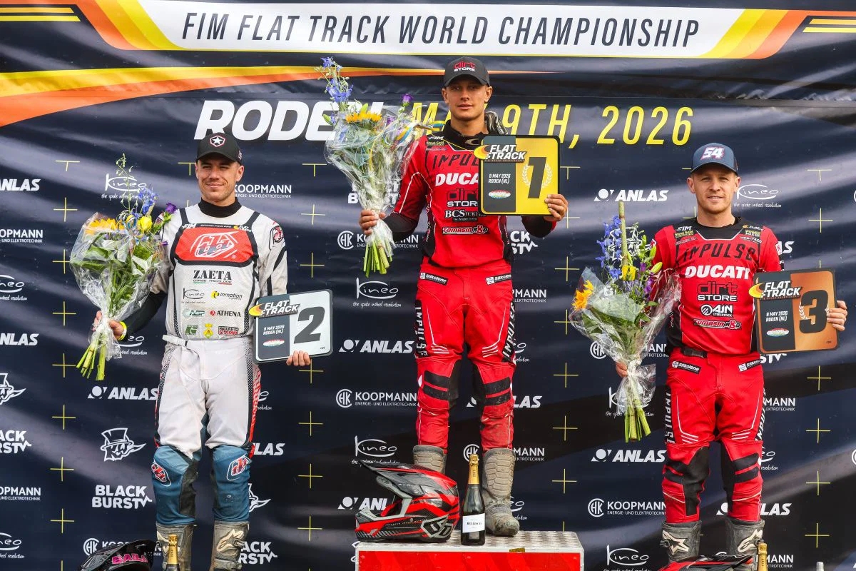 Подиум 1 этапа FIM Flat Track World Championship 2026 - два Ducati на пьедестале!