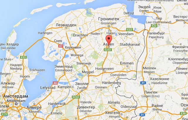 Карта Нидерландов: Ассен расположен на северо-востоке страны, в 30 км от Грёнингена