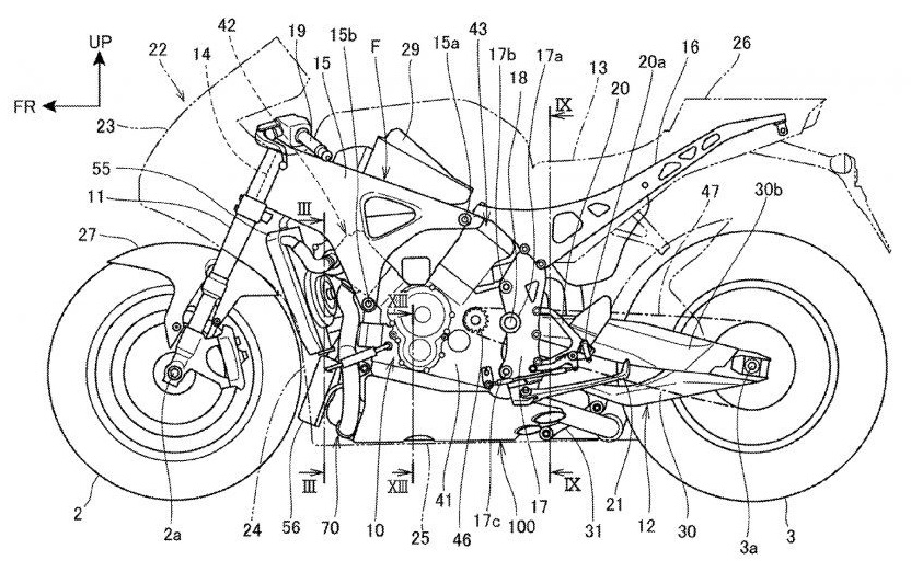 Патентная схема Honda RVF1000 (2019) - вид слева