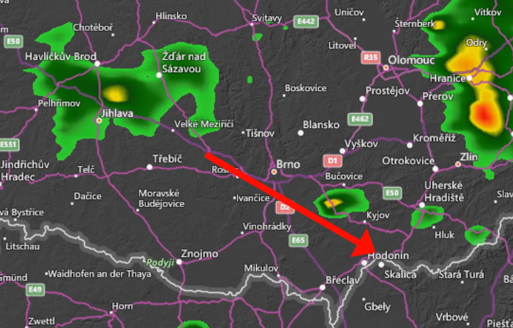 Погодный радар, Южная Моравия, 13:30 по местному времени