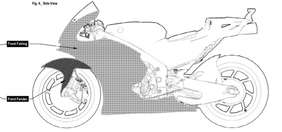 Схема расположения винглетов на прототипе MotoGP, которые подпадают под действие нового Аэродинамического Кодекса