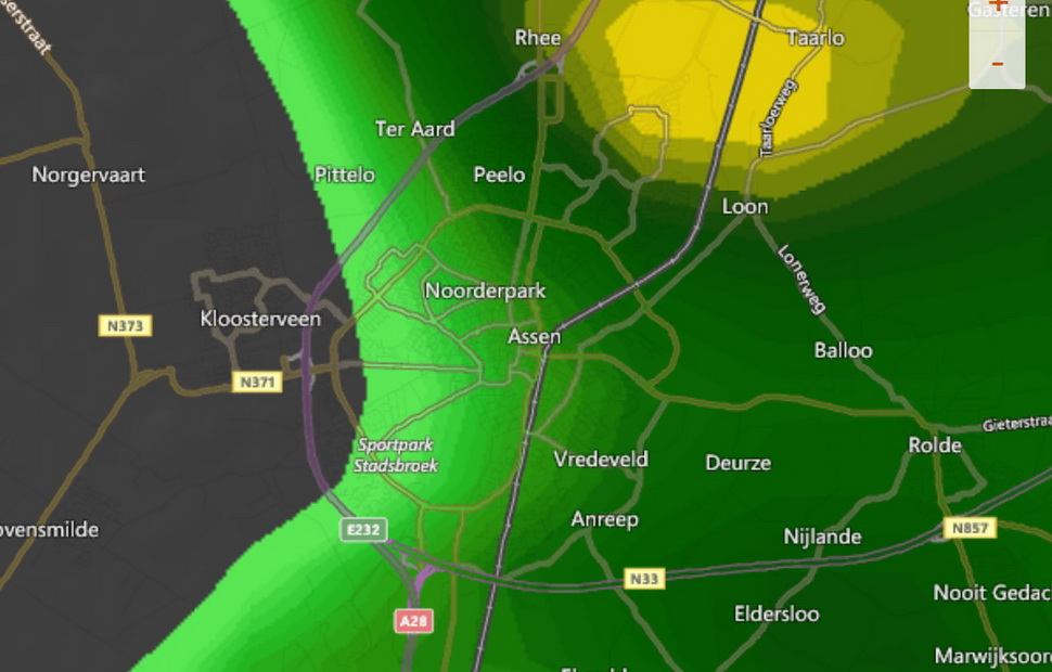 Погодный радар: большая туча накрыла регион Дренте, и Ассен сейчас в эпицентре