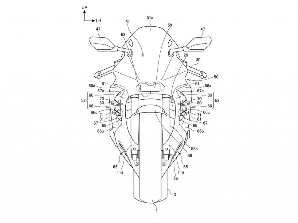 Новая схема аэродинамики Honda Fireblade 2020 - патентное бюро США