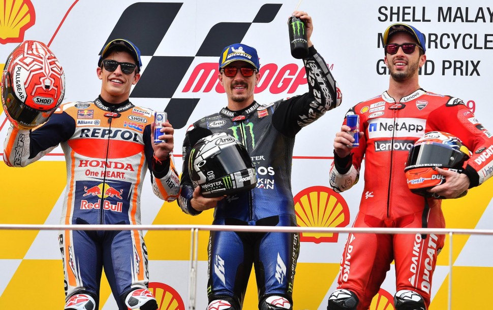 Подиум Гран-При Малайзии по MotoGP 2019 года: Маркес и Довициозо, а не Росси и Куартараро, как ждал Виньялес