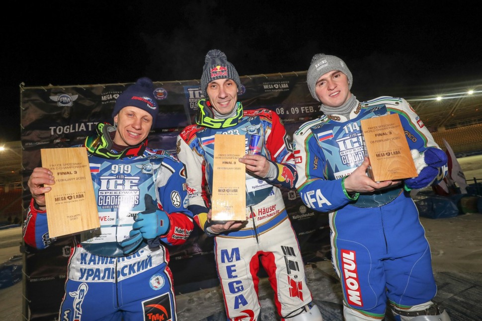 Подиум 3-го финала FIM Ice Speedway Gladiators, Тольятти