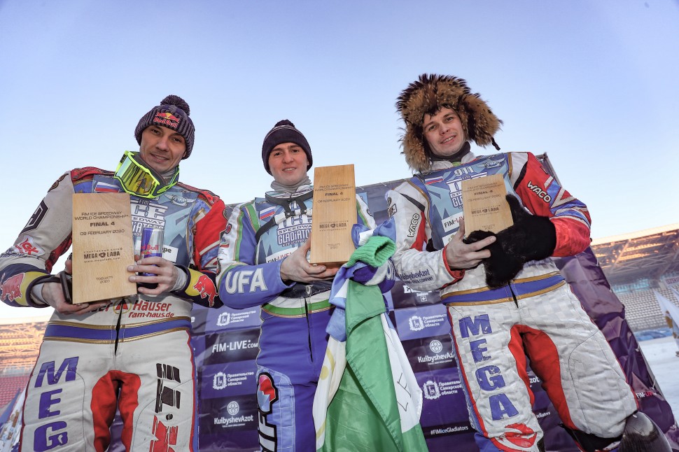 Подиум 4-го финала FIM Ice Speedway Gladiators, Тольятти