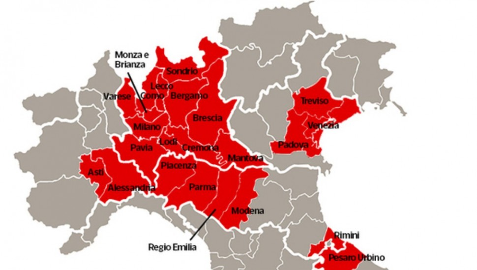 Итальянские провинции - красная зона расширена на 11 провинций