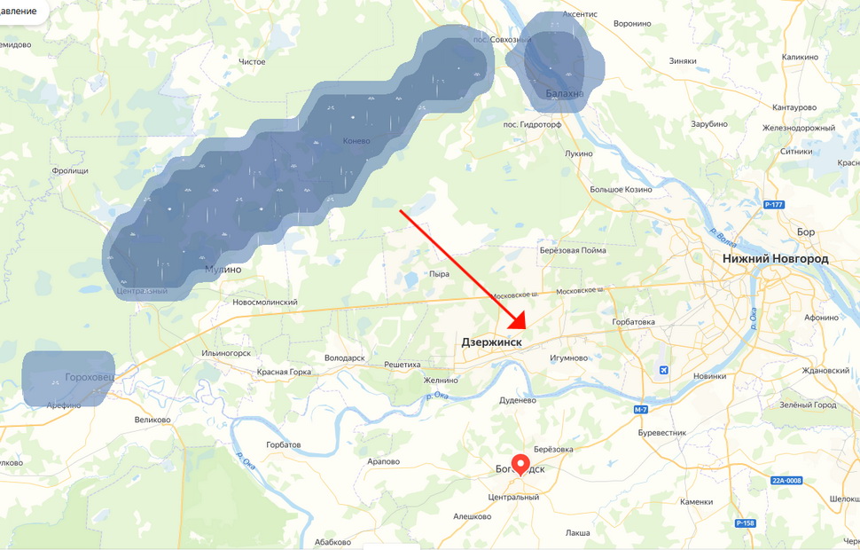 Карта погоды от Яндекс на 12:00 по Нижегородской области