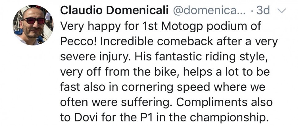 Клаудио Доменикали опубликовал красноречивый твит с комплиментами в адрес Баньяи после Гран-При Сан-Марино