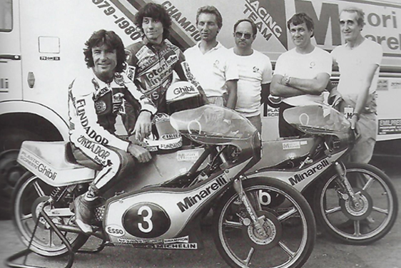 Чемпион мира по Мото Гран-При в классе GP125 Анхел Нието в составе заводской команды Minarelli (1979)