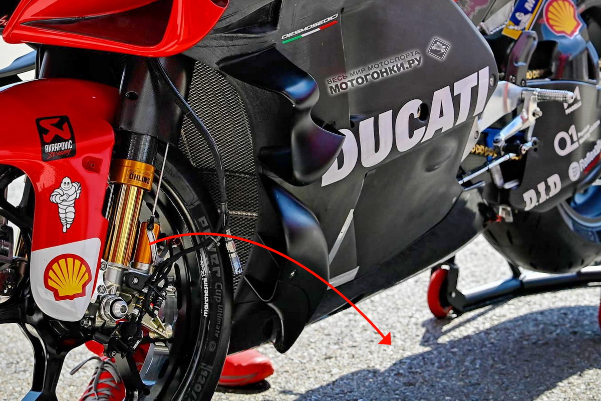 Более детальный вид на новый аэродинамический портал Ducati Desmosedici GP21