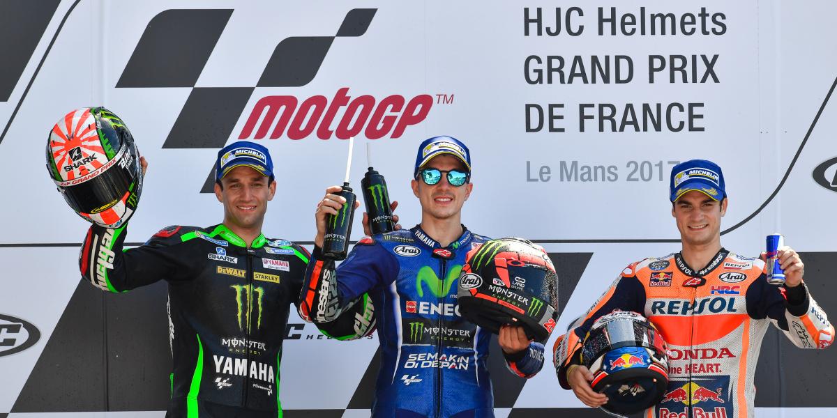 Подиум Гран-При Франции 2017 года: пилоты Yamaha на 1-2 местах