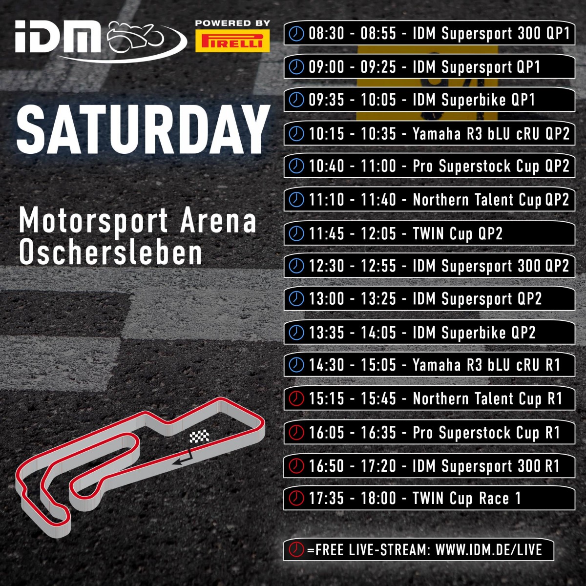 Расписание 2 этапа IDM Superbike, Oschersleben - суббота, 21 мая 2022
