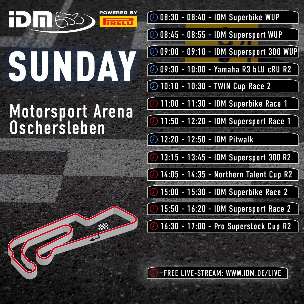 Расписание 2 этапа IDM Superbike, Oschersleben - воскресенье, 22 мая 2022