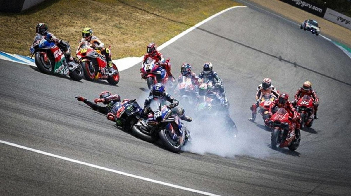 Авария Куартараро и Оливеры на старте Гран-При Испании MotoGP 2023