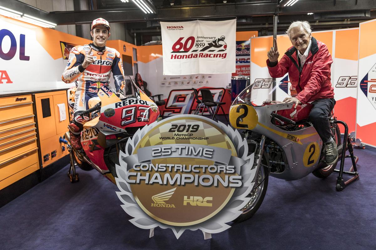 Легенды MotoGP и Honda Racing: Марк Маркес и Джим Редман праздную 800-ю победу Honda в чемпионате мира и 8-й титул Марка