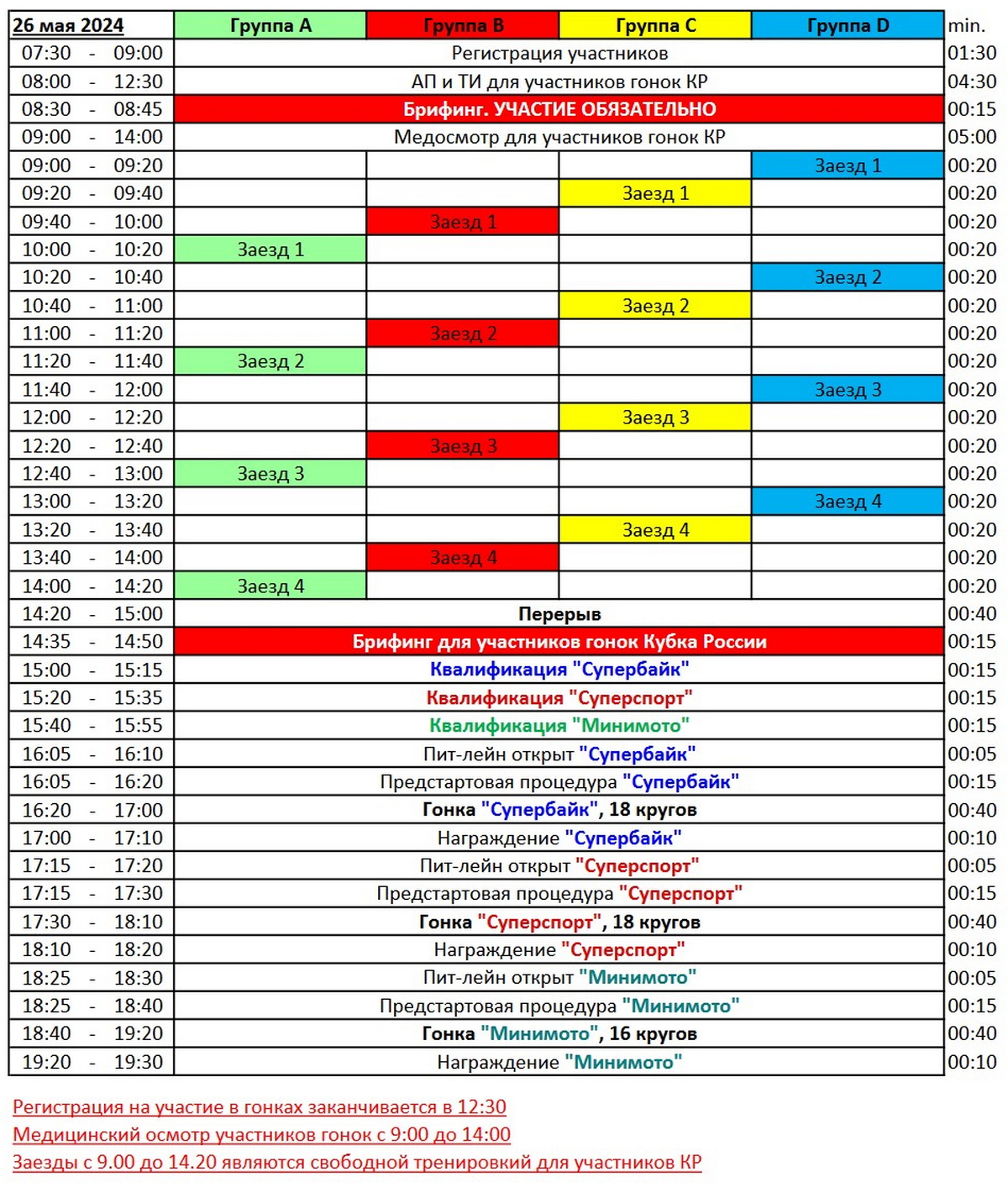 Расписание Кубка России по кольцевым мотогонкам, Moscow Raceway, 26 мая 2024