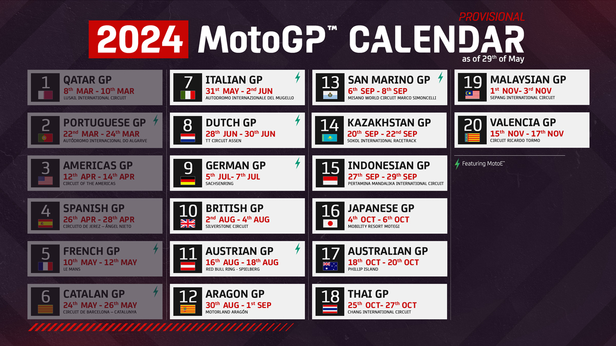 Обновленный календарь MotoGP 2024 года