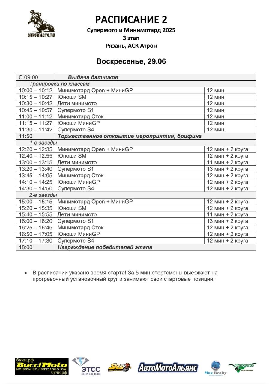 Расписание 3 этапа чемпионата по Супермото 2025