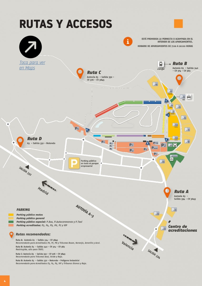 Новая схема подъезда и парковок на Ricardo Tormo Circuit