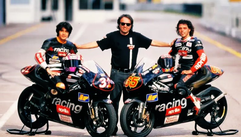 Карло Пернат и его звезды Aprilia из 90-х: Тетсуя Харада и Лорис Капиросси