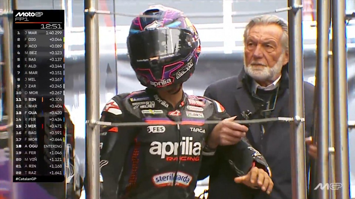 Хорхе Мартина ведут в Мобильный медцентр MotoGP для осмотра после падения