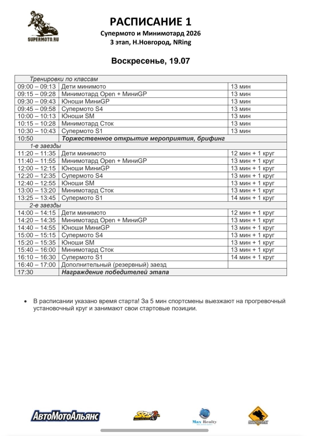 Расписание 3 этапа чемпионата по супермото и минимотарду 2026, Nring
